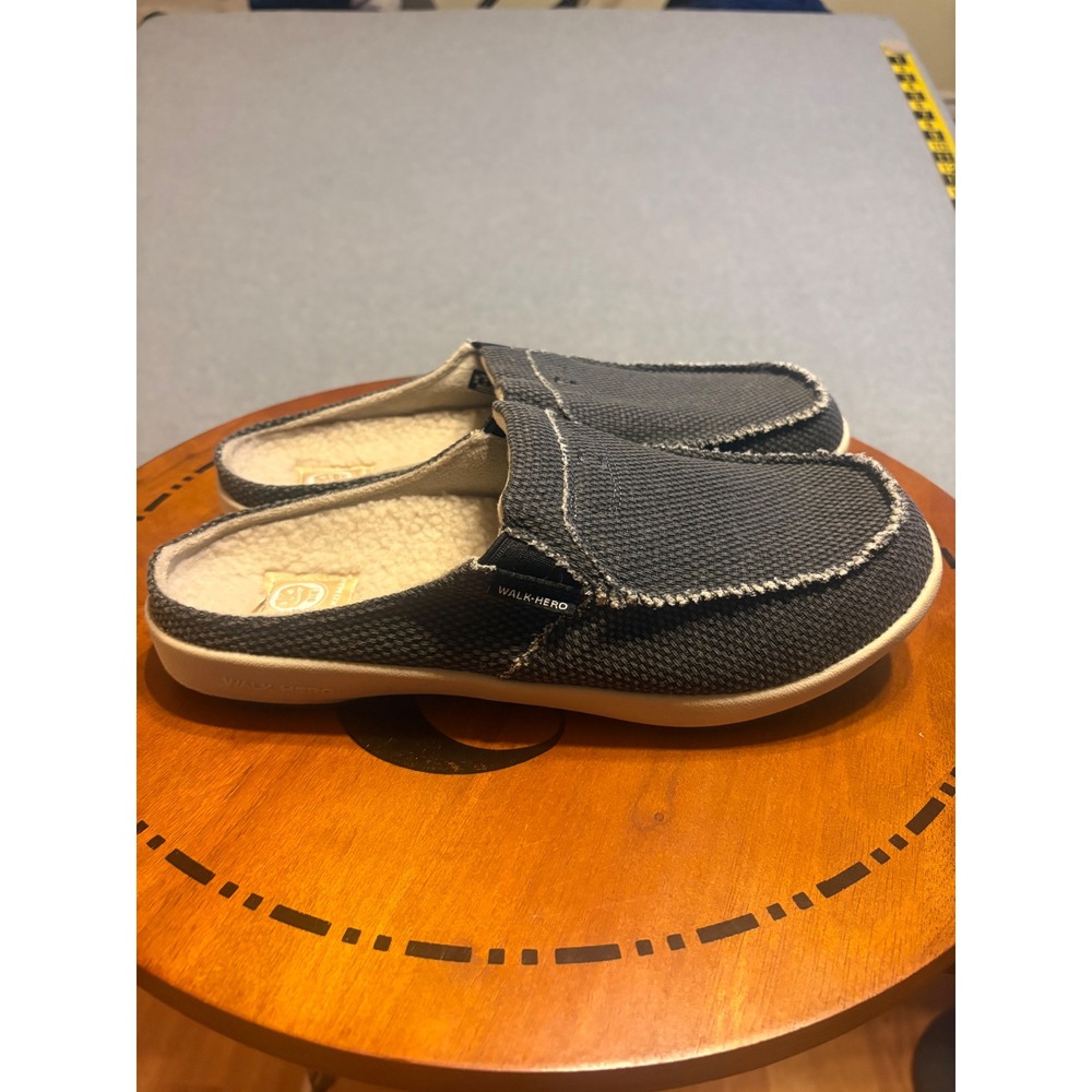 Walk Hero Gecko Man Mens 10 Grey Canvas Faux Fur Lined Slip On Mules Loafers